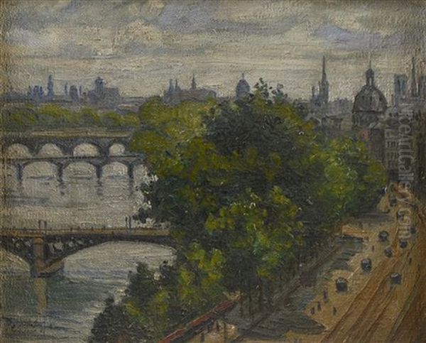 Paris View From The Quai Voltaire Oil Painting by Jean Misceslas Peske