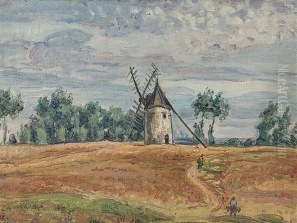Landscape With Windmill Oil Painting by Jean Misceslas Peske