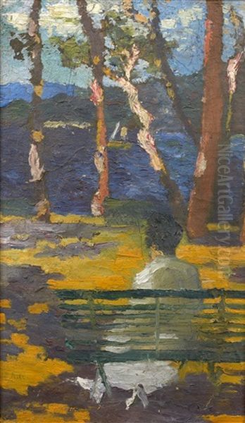 Jeune Femme Assise Au Bord Du Lac Oil Painting by Jean Misceslas Peske