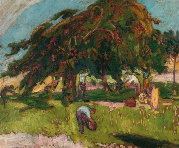 La Cueillette De Fruits Oil Painting by Jean Misceslas Peske