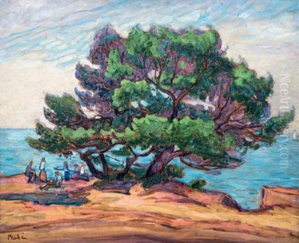 Personnages Sous L'arbre A La Faviere Oil Painting by Jean Misceslas Peske