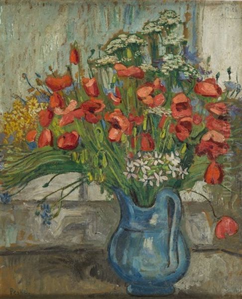 Flowers In A Vase Oil Painting by Jean Misceslas Peske