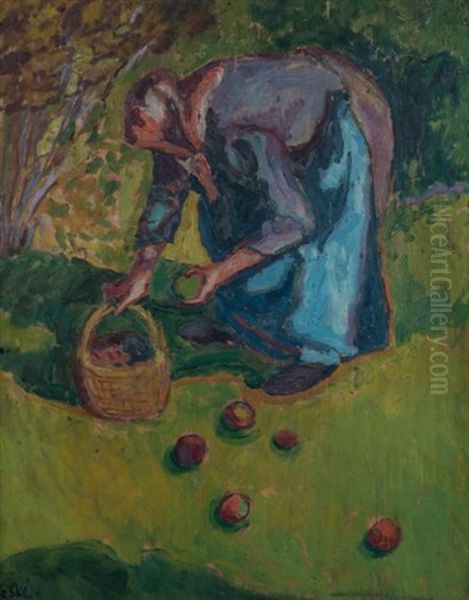 La Ramasseuse De Pommes Oil Painting by Jean Misceslas Peske