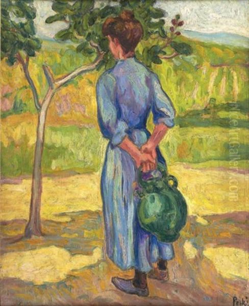 Femme A La Cruche (environs De Collioures) Oil Painting by Jean Misceslas Peske