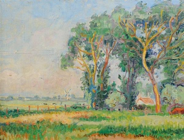 Paysage Aux Arbres Et Moulins Oil Painting by Jean Misceslas Peske