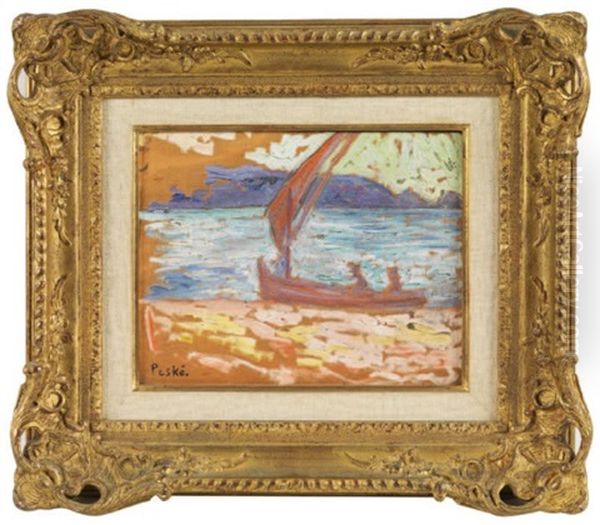 Bateau Sur La Plage Oil Painting by Jean Misceslas Peske