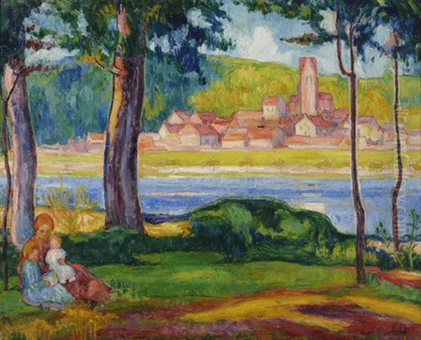 View Of A City And A River Oil Painting by Jean Misceslas Peske