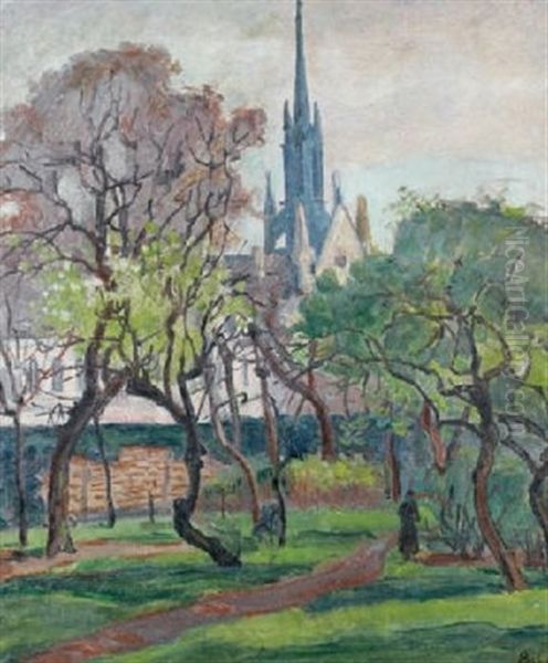 Paysage A L'eglise Oil Painting by Jean Misceslas Peske