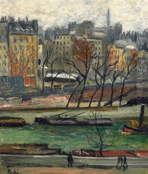 La Seine Et Les Quais A Paris Oil Painting by Jean Misceslas Peske