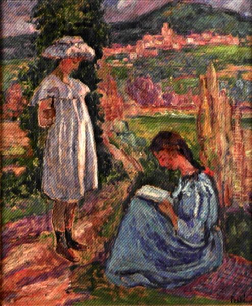 Jeunes Filles Au Cypres Oil Painting by Jean Misceslas Peske