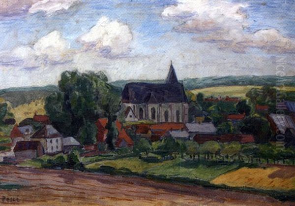Village Oil Painting by Jean Misceslas Peske