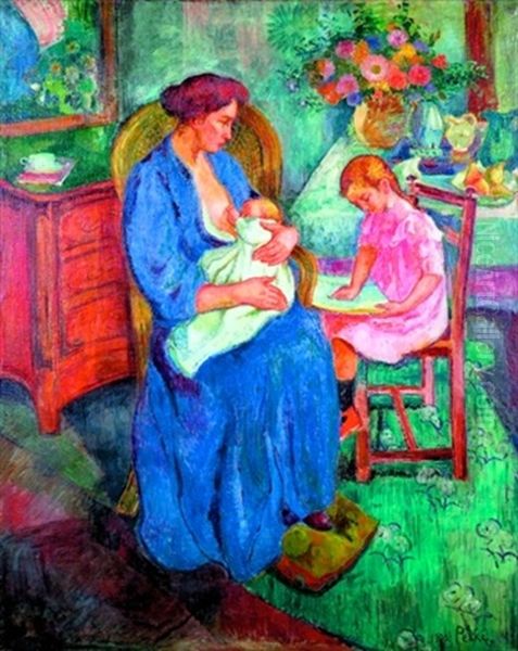 Mere Et Enfants Oil Painting by Jean Misceslas Peske