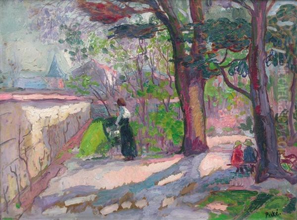 Madame Peske Et Ses Enfants Au Jardin Oil Painting by Jean Misceslas Peske