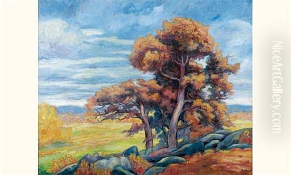 Chenes A Fontainebleau Oil Painting by Jean Misceslas Peske