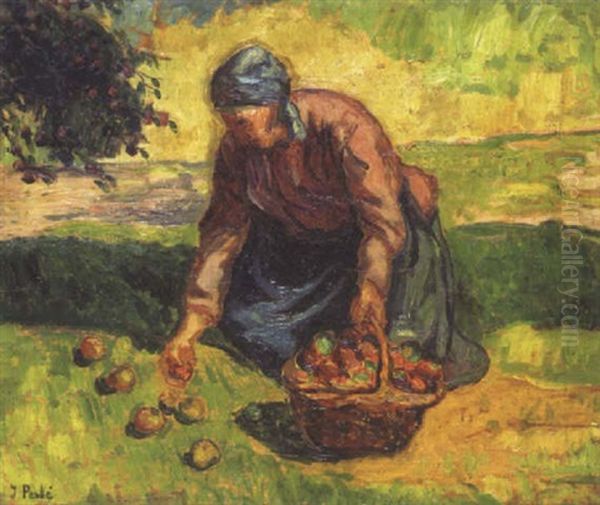 La Cueillette Des Pommes Oil Painting by Jean Misceslas Peske