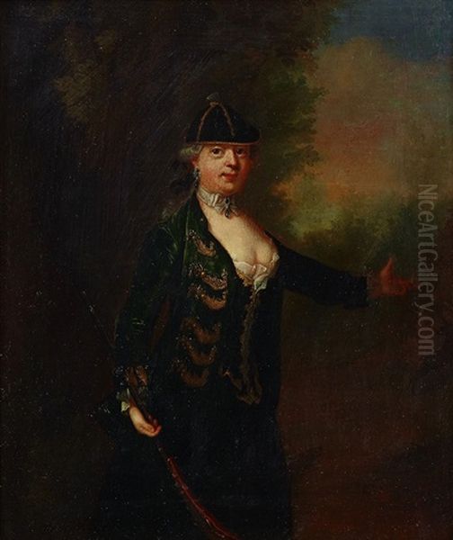 Portrait Of An Unknown Lady In Hunting Dress Oil Painting by Antoine Pesne
