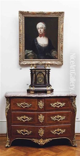 Portrait Of Sophie Marie Helene Countess Zu Lynar, Nee Reus-kostritz, Countess Zu Plauen (1712-1781), In A Blue Embroidered Dress With White Lace... Oil Painting by Antoine Pesne