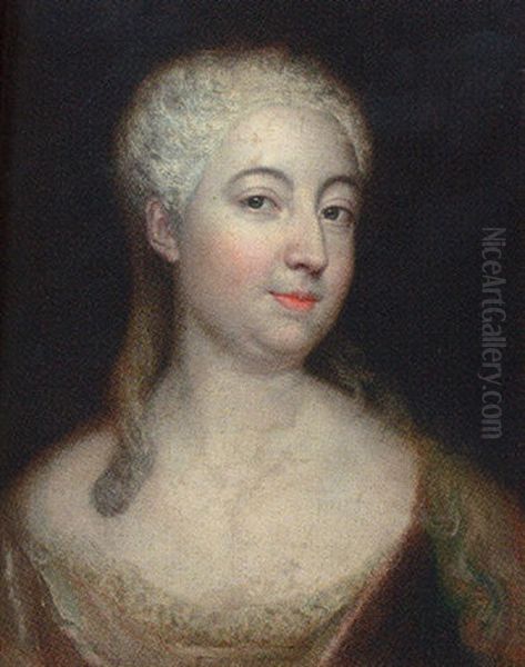 Portrait Of A Lady, In A Red Dress With Lace Trim Oil Painting by Antoine Pesne