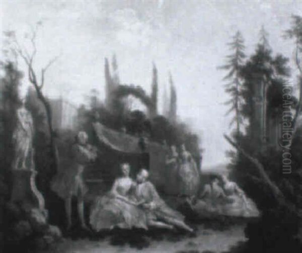 Elegant Figures In A Park Oil Painting by Antoine Pesne