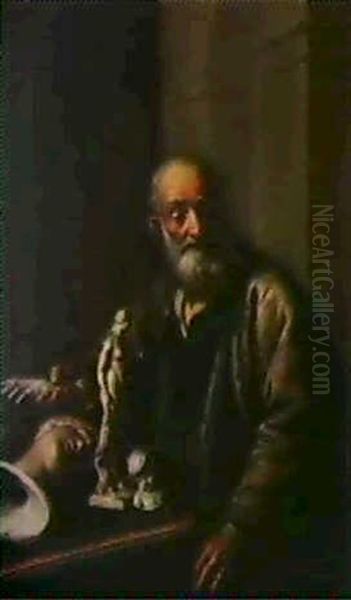 Un Sculpteur Devant Des Moulages Oil Painting by Antoine Pesne