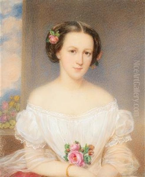 A Portrait Of A Young Women In A White Dress Oil Painting by Emanuel Thomas Peter