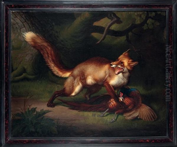 Renard Ravissant Un Faisan Oil Painting by Wenceslaus (Wenzel) Peter