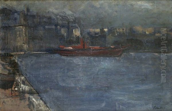Bateau Quittant Le Port Oil Painting by Adolphe Peterelle