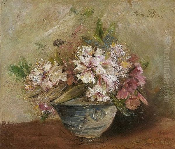 Still Life With Anemones In A Vase Oil Painting by Anna Peters