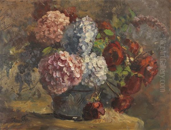 Hortensien Und Rosen Oil Painting by Anna Peters