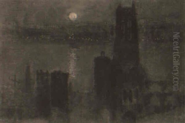 Illuminated Mission Oil Painting by Charles Rollo Peters