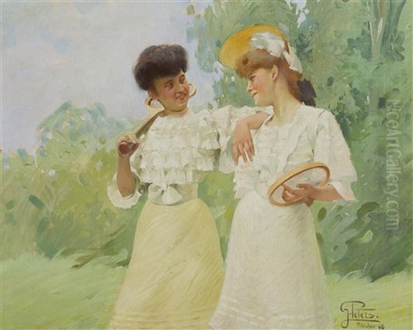Female Tennis Players Oil Painting by Josef Peters