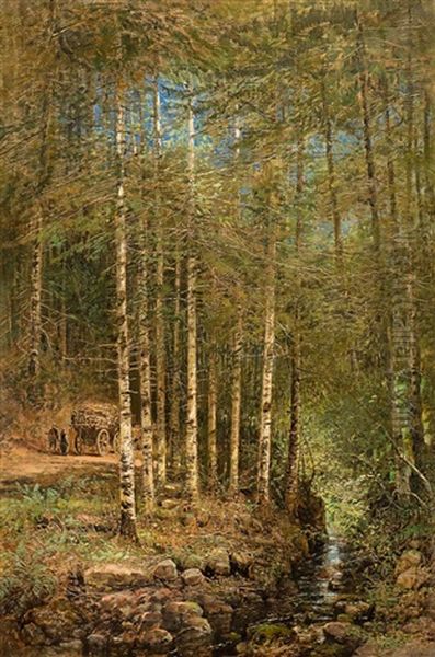Waldlandschaft Mit Pferdegespann Oil Painting by Pieter Francis Peters