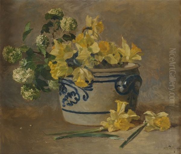 Blomsteroppstilling I Hollandsk Krukke Oil Painting by Wilhelm Otto Peters