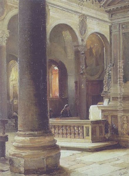 Kirkeinterior Oil Painting by Edvard Frederik Petersen