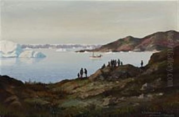 Inuits At The Shore Near Jakobshavn, Greenland Oil Painting by Emanuel A. Petersen