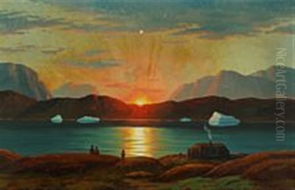 Midnight Sun In Greenland Oil Painting by Emanuel A. Petersen