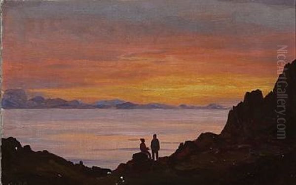 View From Greenland At Sunset Oil Painting by Emanuel A. Petersen