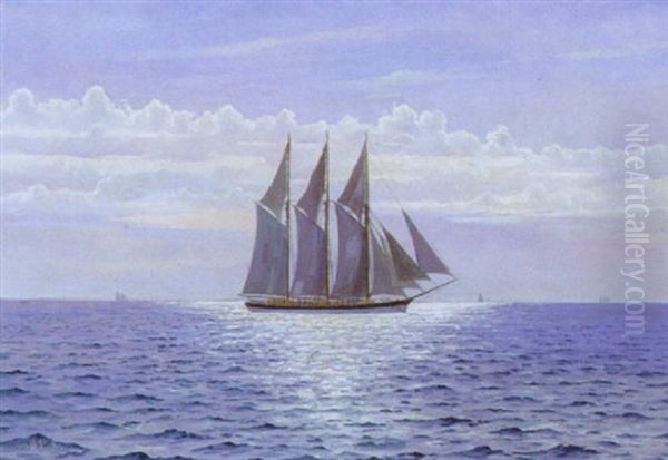 Marine Med Sejlskibe Oil Painting by Emanuel A. Petersen