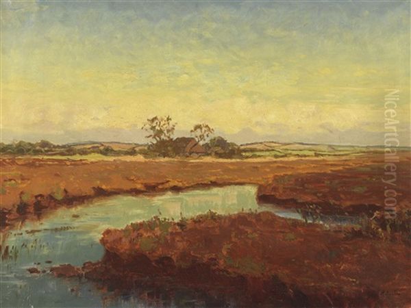 Zwei Gemalde: Winterliches Wetter Am Westensee. Moorlandschaft Mit Gehoft Oil Painting by Heinrich Petersen