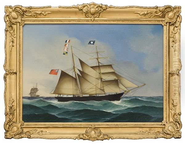 The English Bark Wheelwright And Another Vessel Off Her Stern Oil Painting by Heinrich And. Sophus Petersen