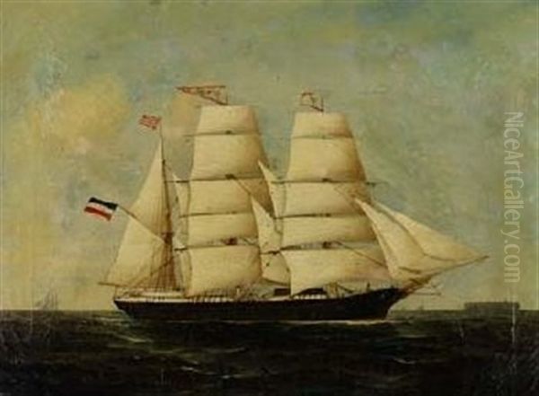 Bremer Bark "kepler" Vor Helgoland (collab. W/peter Chr. Holm) Oil Painting by Heinrich And. Sophus Petersen