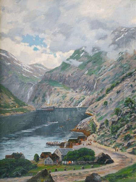 Geiranger Fjord Oil Painting by Heinrich Petersen-Flensburg