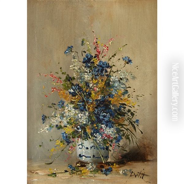 Wild Flowers; And A Companion (pair) Oil Painting by Eugene Petit