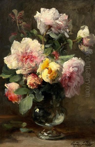 Rosenstraus In Einer Glasvase Oil Painting by Eugene Petit
