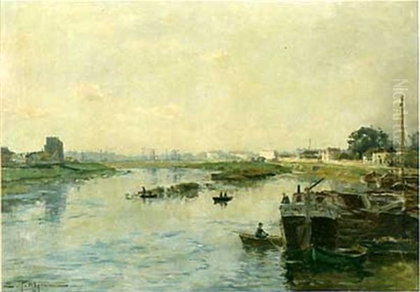 La Saone Pres De Chalons-sur-saone Oil Painting by Edmond Marie Petitjean