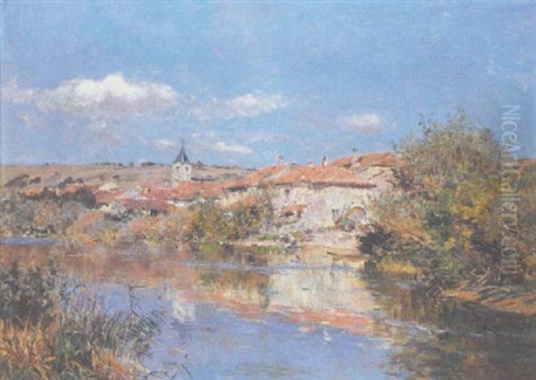 Lavandieres Au Bord D'un Village Oil Painting by Edmond Marie Petitjean