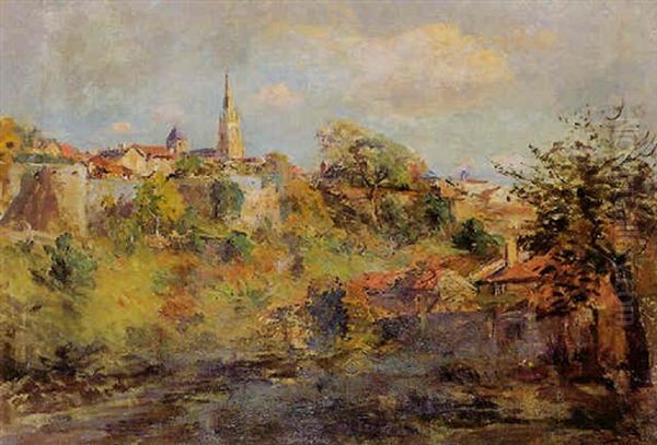 Parthenay, Vue Du Vieux Rempart Oil Painting by Edmond Marie Petitjean