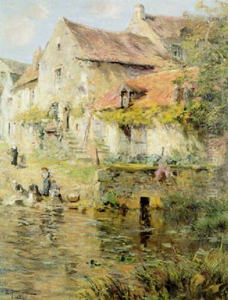 Les Lavandieres En Vendee Oil Painting by Edmond Marie Petitjean