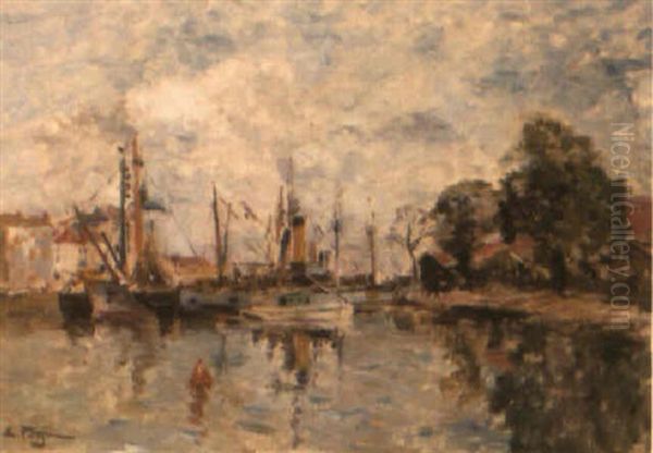 Harbor With Boats Oil Painting by Edmond Marie Petitjean