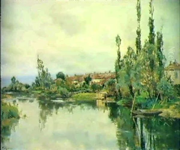 Flusslandschaft Mit Dorf Oil Painting by Edmond Marie Petitjean